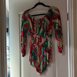 Forever 21 Red and Green Tropical Jumpsuit